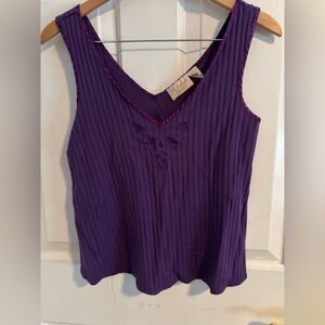 Vintage Victoria’s Secret 100% Cotton Purple Embroidered Design Tank Top